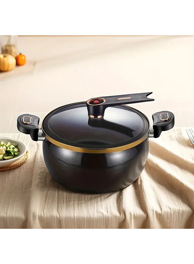 1pc Chubby 7L Large Capacity Soup Pot with Glass Lid 10.24inch Stew Cooker Compatible with Gas Stoves Black Wrought Iron Perfect for Quick Soups and Stews Stylish Kitchen Cookware - Image 5