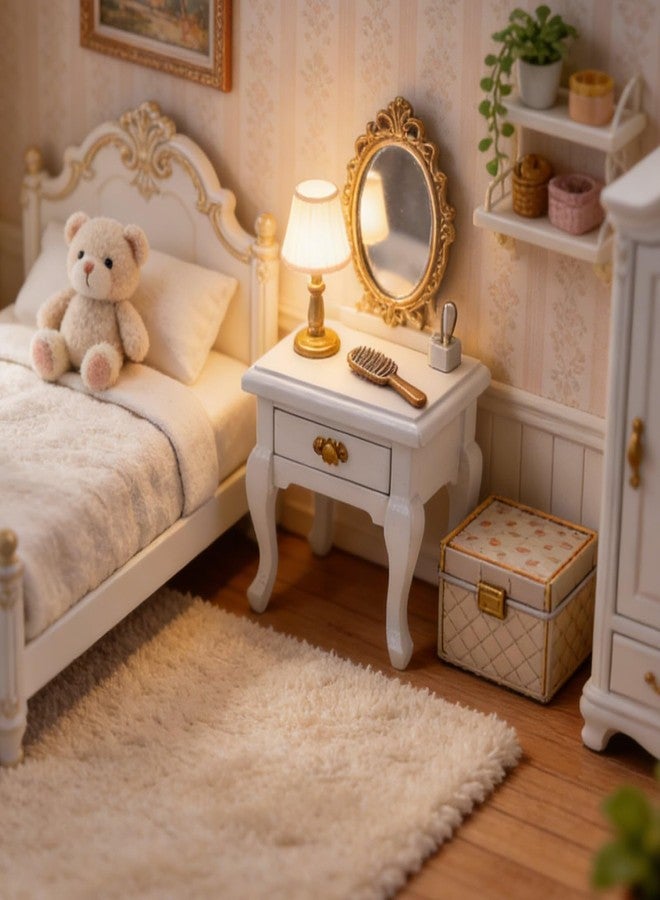 CHAMBERY 1:12 Scale Miniature Nightstand Wooden End Table with Pull-Out Drawer Dollhouse Furniture Accessories - Image 2