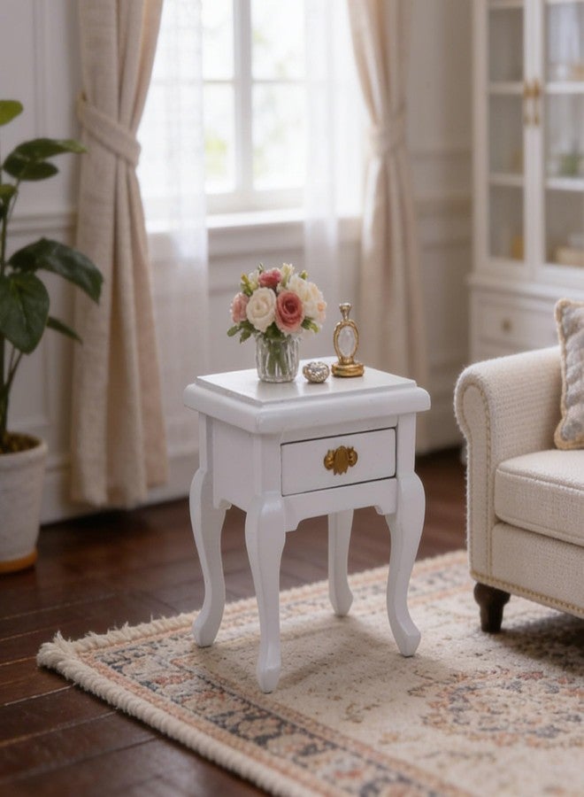CHAMBERY 1:12 Scale Miniature Nightstand Wooden End Table with Pull-Out Drawer Dollhouse Furniture Accessories - Image 3