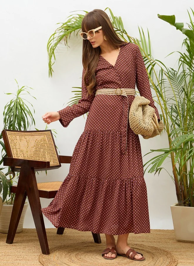 ساسافراس Brown Polka Dot Fit & Flare Maxi Dress for Women