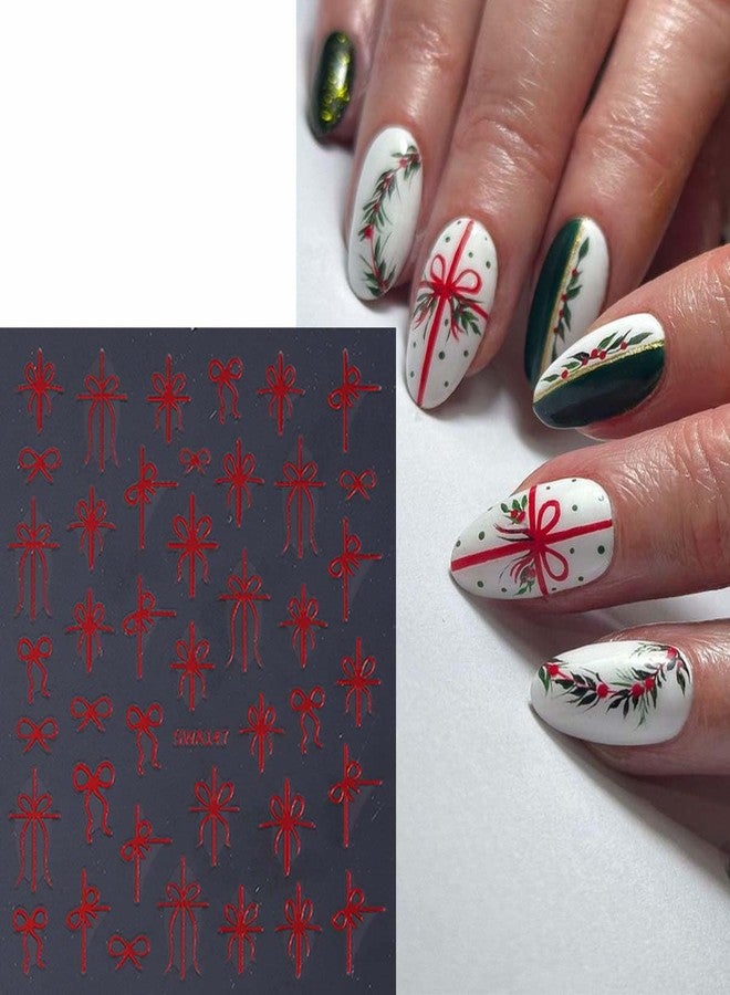 SWEET TREND Christmas Bow Nail Art Stickers: 7 Sheets Red Green Gold Colors Simple Festive Ribbon Bowknot Designs - Self Adhesive Nail Decals for DIY Manicure at Home or Salon - Image 4