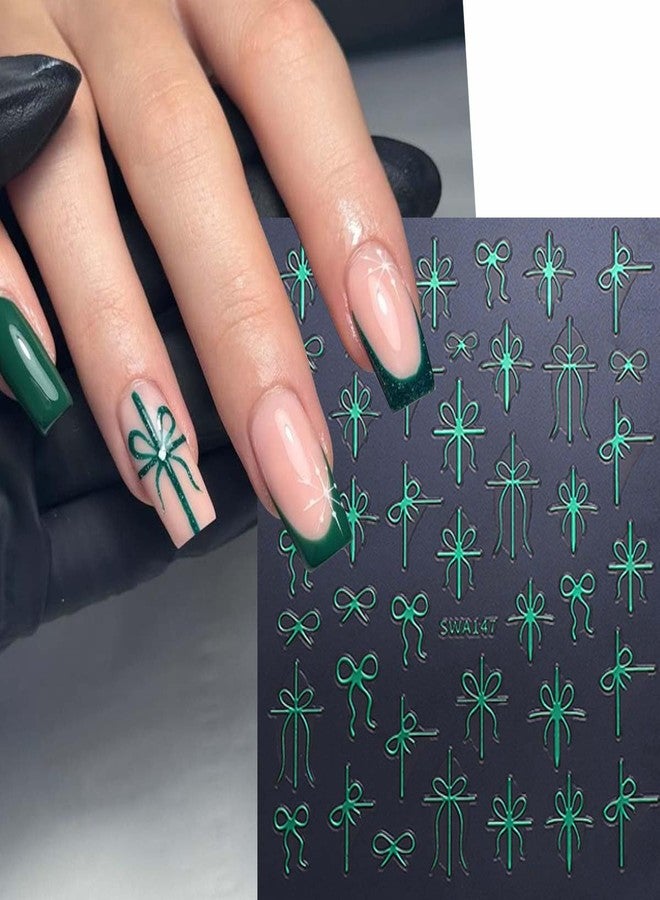 SWEET TREND Christmas Bow Nail Art Stickers: 7 Sheets Red Green Gold Colors Simple Festive Ribbon Bowknot Designs - Self Adhesive Nail Decals for DIY Manicure at Home or Salon - Image 3