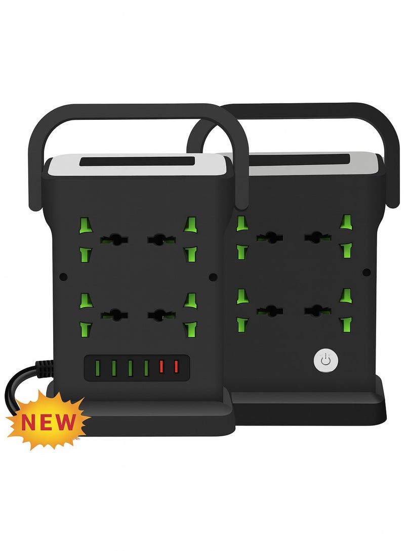 ترينفي سلك تمديد طاقة عالمي 14 في 1 بطول 3 أمتار، 8 مقابس، مع 4 منافذ USB ومنفذي شحن من النوع C - شريط طاقة متعدد المنافذ عالمي للمنزل والمكتب والإلكترونيات والأجهزة