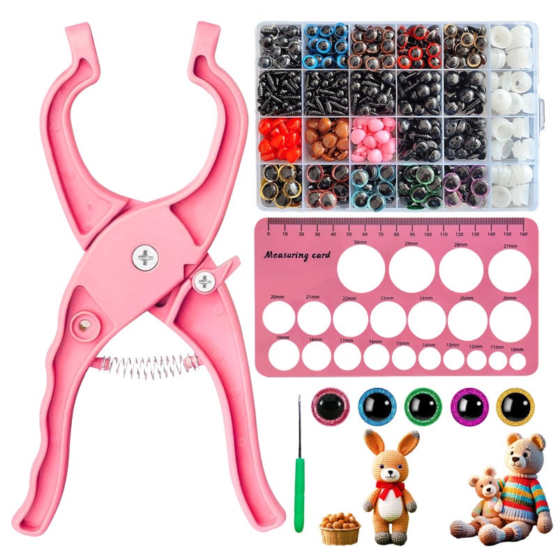 BY669QFC Safety Eye Tool Kit for Amigurumi & Crochet-1150PCS 3D Glitter Safety Eyes,5-30mm Stuffed Animals Safety Eyes Doll Making Supplies,Safety Eye 10-30mm Sizer Tool,Ergonomic Design for Crafting (Pink) - Image 1