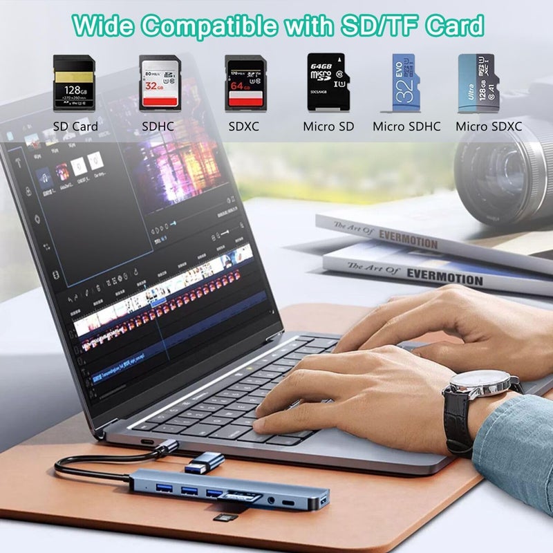 vienon USB C Hub USB Hub 3.0, VIENON Aluminum 8 in 1 USB Extender with SD/TF Card Reader, 3.5mm Aux Headphone Jack for MacBook Pro Air and More PC/Laptop/Tablet Devices - Image 4
