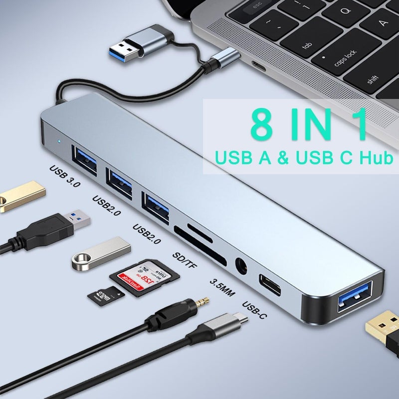 vienon USB C Hub USB Hub 3.0, VIENON Aluminum 8 in 1 USB Extender with SD/TF Card Reader, 3.5mm Aux Headphone Jack for MacBook Pro Air and More PC/Laptop/Tablet Devices - Image 2