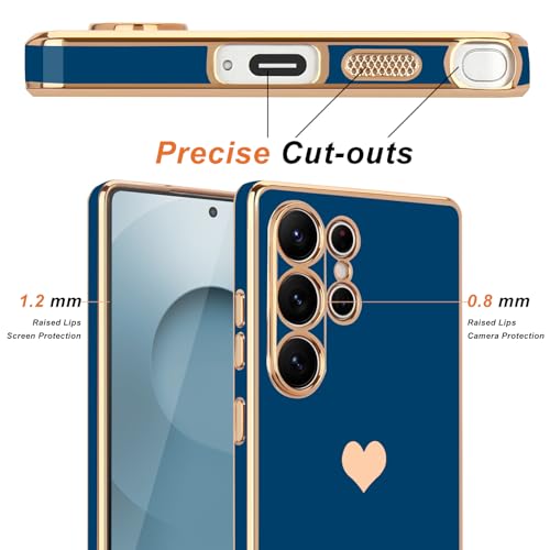 Teageo for Samsung Galaxy S25 Ultra Case for Women Girl Cute Love-Heart Luxury Bling Soft Back Cover Full Camera Protection Silicone Shockproof Phone Case for Galaxy S25 Ultra, Navy Blue - Image 3