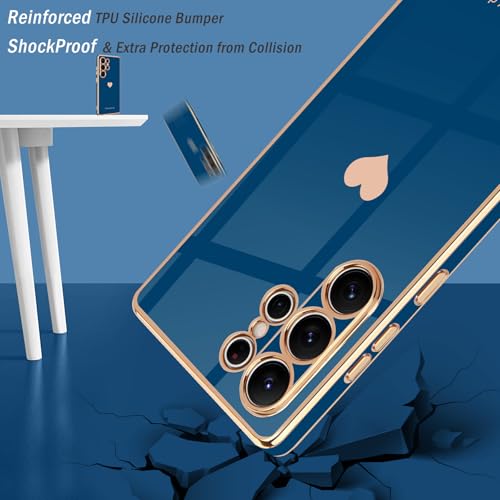 Teageo for Samsung Galaxy S25 Ultra Case for Women Girl Cute Love-Heart Luxury Bling Soft Back Cover Full Camera Protection Silicone Shockproof Phone Case for Galaxy S25 Ultra, Navy Blue - Image 5