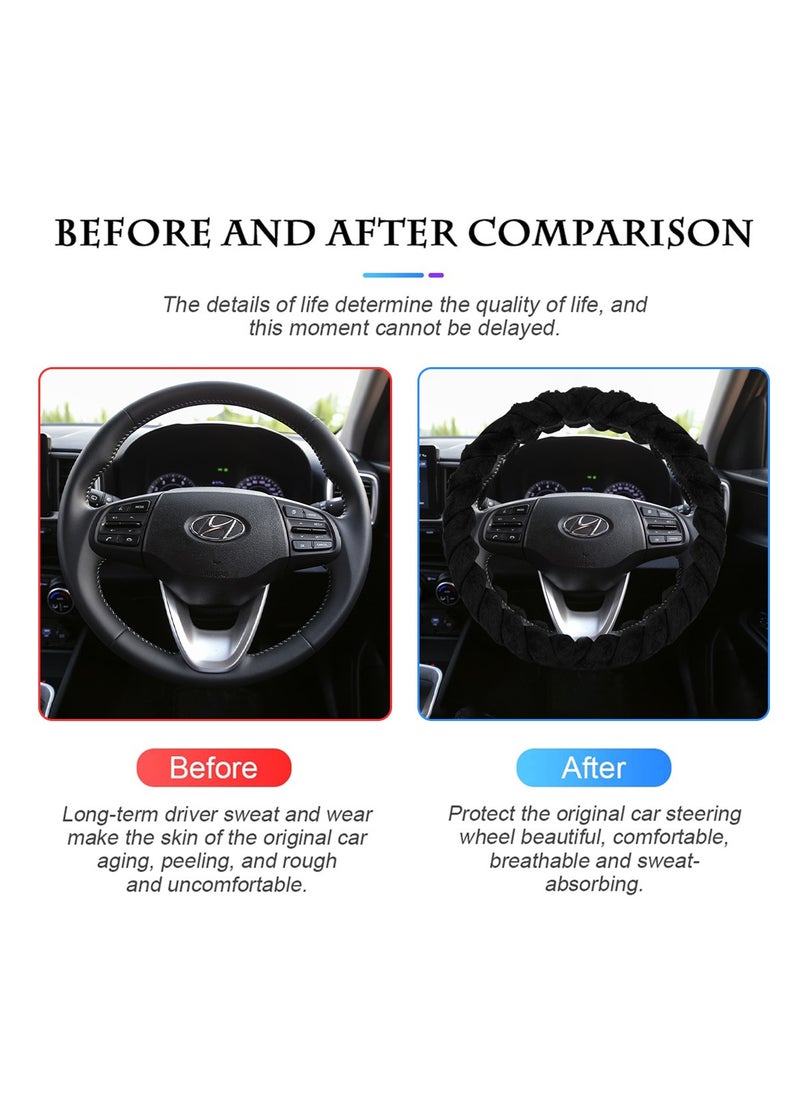 Agc - AGC Steering Wheel Cover for Cars, SUVs, and Trucks – Anti-Slip, Heat-Resistant, Soft Fabric, All-Season Protection for Round Steering Wheels 38cm ST-10184 Black - Image 1