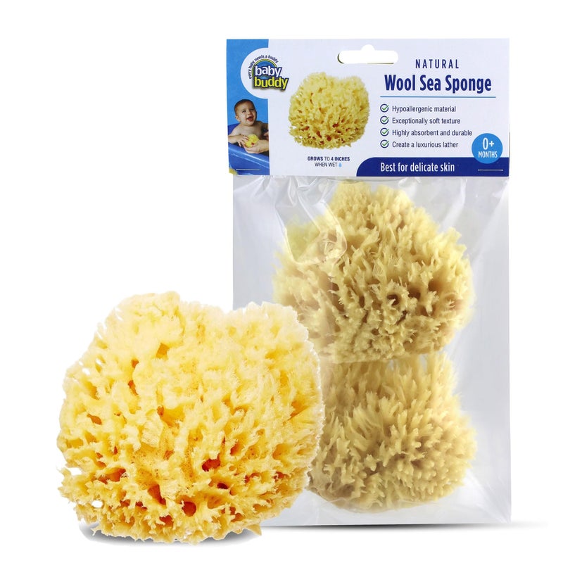 Baby Buddy Baby Buddy Natural Wool Sea Sponge Newborn Bath Time Essential Ultra Soft for Delicate Skin Hypoallergenic and Biodegradable 2 Pack