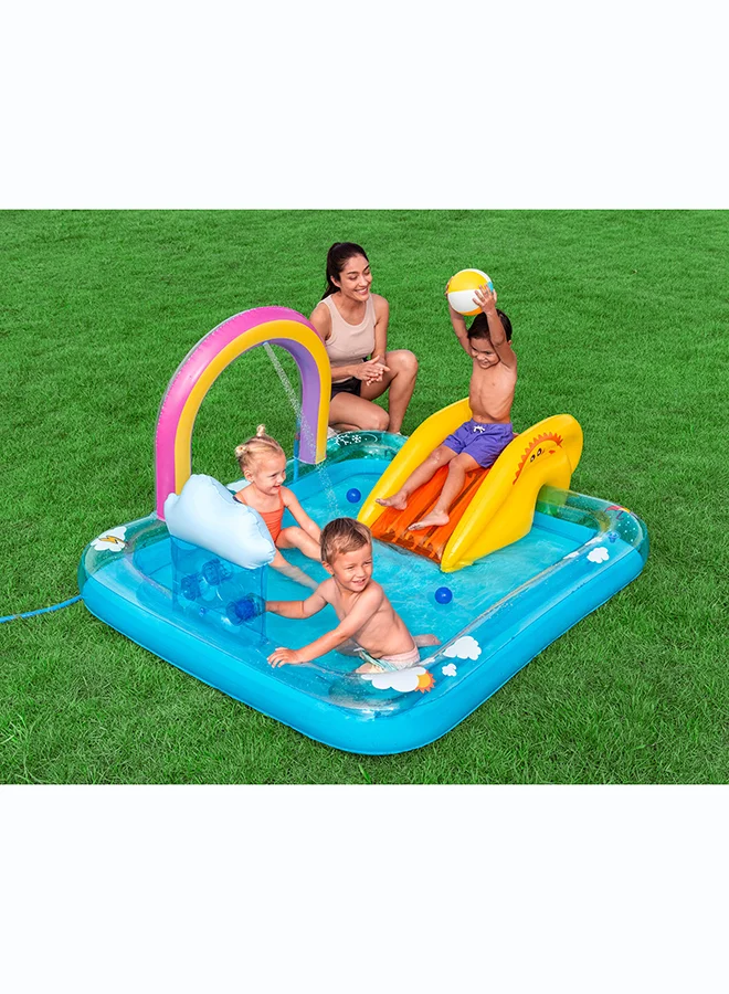 بست واي Bestway 6'2" x 59" x 35"/1.88m x 1.50m x 89cm Rainbows 'N Rays Play Center Inflatable Outdoor Water Play Toy for Kids and Families, Durable Premium Quality Material, Easy Inflate and Deflate Design, Pool Beach Garden Summer Fun Activity