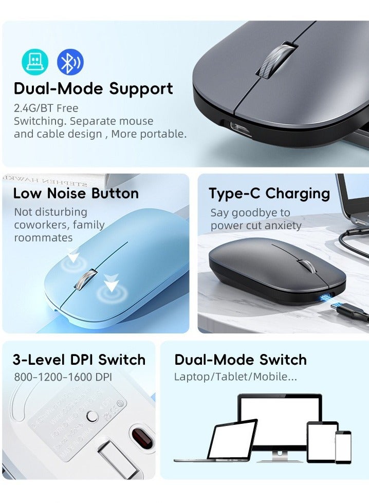 ARNOTEC Wireless Mouse Bluetooth & 2.4G Dual Mode, Type-C Rechargeable Ergonomic Mouse with Silent Clicks, Metal Scroll Wheel, 3 DPI Levels, Portable & Lightweight, for Laptop/Tablet/PC/iOS/Android  - Image 5