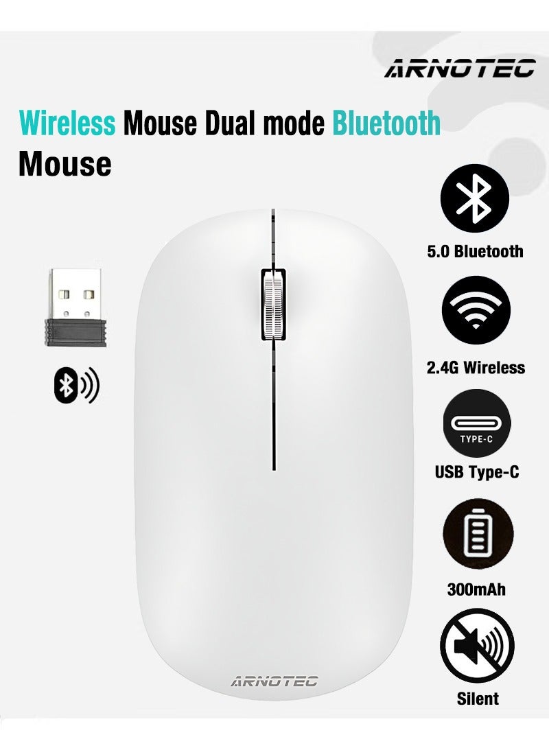 ARNOTEC Wireless Mouse Bluetooth & 2.4G Dual Mode, Type-C Rechargeable Ergonomic Mouse with Silent Clicks, Metal Scroll Wheel, 3 DPI Levels, Portable & Lightweight, for Laptop/Tablet/PC/iOS/Android  - Image 1