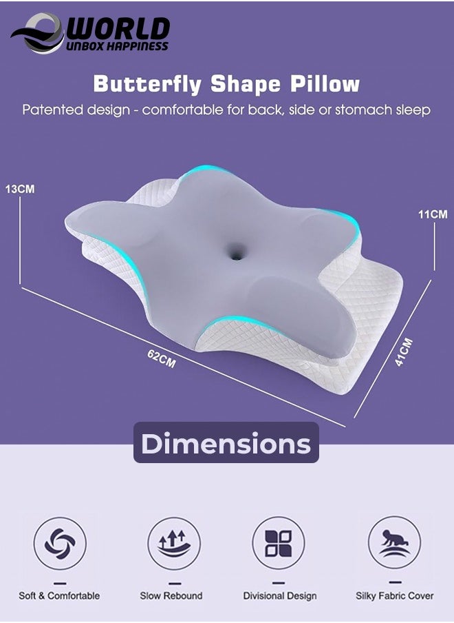 Eworld Pack of 2 Memory Foam Butterfly-Shaped Cervical Pillow for Shoulder and Neck Pain Relief, Ergonomic Orthopedic Support for Side, Back, and Stomach Sleeping, Washable Cover & 2 Sleeping Eye Masks Include  - Image 3