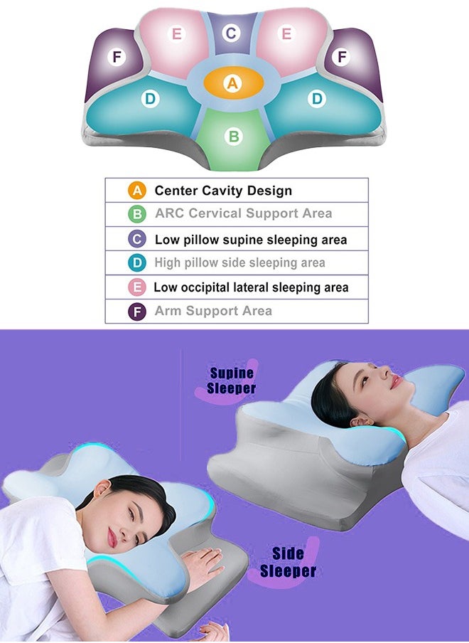 Eworld Pack of 2 Memory Foam Butterfly-Shaped Cervical Pillow for Shoulder and Neck Pain Relief, Ergonomic Orthopedic Support for Side, Back, and Stomach Sleeping, Washable Cover & 2 Sleeping Eye Masks Include  - Image 5