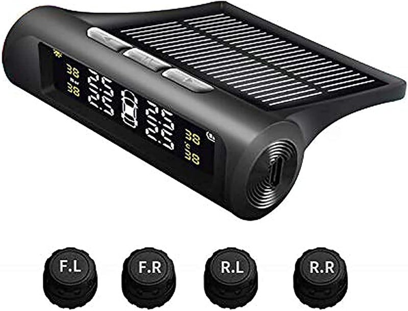 SCIENISH Car Tire Pressure Monitoring Intelligent System Solar Power Wireless LED Display TPMS with 4 External Sensor - Image 1