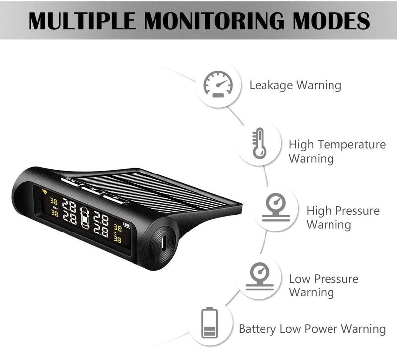 SCIENISH Car Tire Pressure Monitoring Intelligent System Solar Power Wireless LED Display TPMS with 4 External Sensor - Image 2