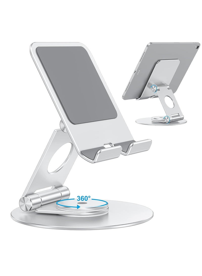 SYOSI Swivel Tablet Stand, Foldable AdjustableTablet Stand with 360 Rotating Base, for Drawing, Compatible with iPad Pro/Air/Mini and More, Silver  - Image 1