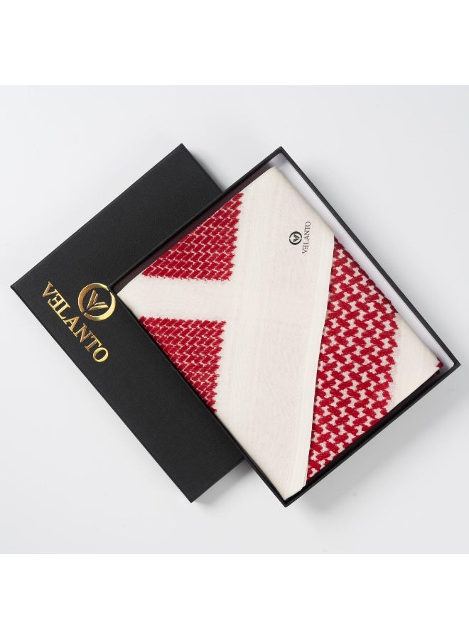 VELANTO Red and white shemagh with white edges for men - Image 2