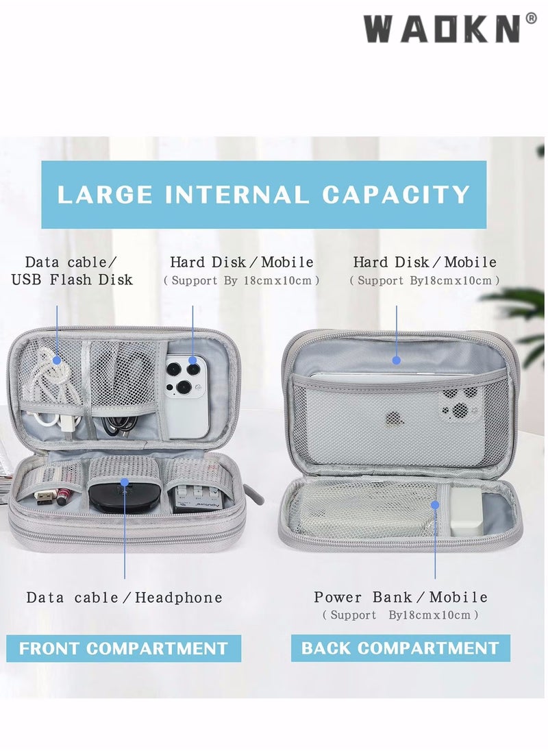 WAOKN Electronic Organizer, Travel Cable Organizer Bag Pouch Accessories Carry Case Portable Waterproof Double Layers Storage for Cable, Cord, Charger, Phone, Earphone, Digital Gadget Organizer Case, Grey  - Image 5