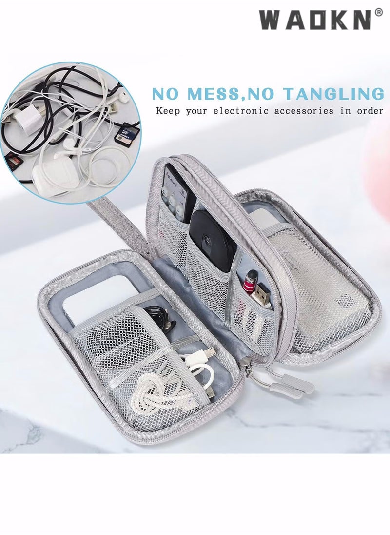 WAOKN Electronic Organizer, Travel Cable Organizer Bag Pouch Accessories Carry Case Portable Waterproof Double Layers Storage for Cable, Cord, Charger, Phone, Earphone, Digital Gadget Organizer Case, Grey  - Image 4