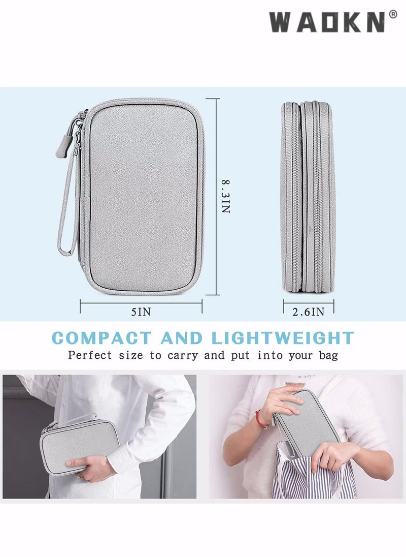 WAOKN Electronic Organizer, Travel Cable Organizer Bag Pouch Accessories Carry Case Portable Waterproof Double Layers Storage for Cable, Cord, Charger, Phone, Earphone, Digital Gadget Organizer Case, Grey  - Image 2