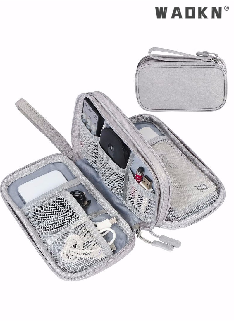 WAOKN Electronic Organizer, Travel Cable Organizer Bag Pouch Accessories Carry Case Portable Waterproof Double Layers Storage for Cable, Cord, Charger, Phone, Earphone, Digital Gadget Organizer Case, Grey  - Image 1