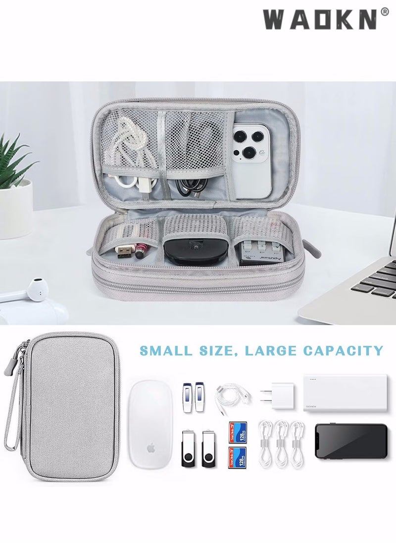 WAOKN Electronic Organizer, Travel Cable Organizer Bag Pouch Accessories Carry Case Portable Waterproof Double Layers Storage for Cable, Cord, Charger, Phone, Earphone, Digital Gadget Organizer Case, Grey  - Image 3