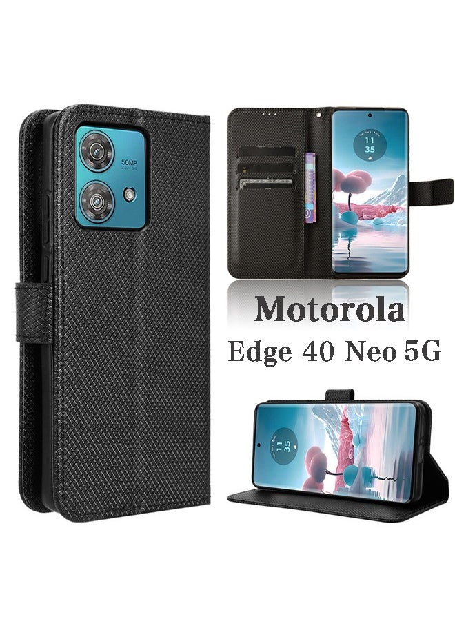 GKK Compatible with Motorola Edge 40 Neo 5G Leather Case Cover,Support PU Leather flip Insert Card Anti-vibration and Anti-wear Cover Compatible with Motorola Edge 40 Neo 5G Case Cover Black  - Image 1
