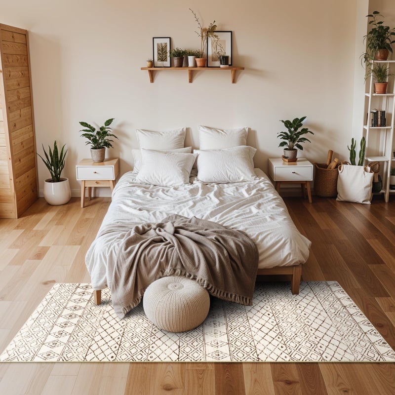 BYYVOO 2'x6' Hallway Runner Rug Washable - Non Slip Moroccan Runners Low Pile Floor Carpet with Rubber Backing Farmhouse Kitchen Mat Indoor Rugs for Front Door Living Room 2'x6' Geo Beige - Image 3