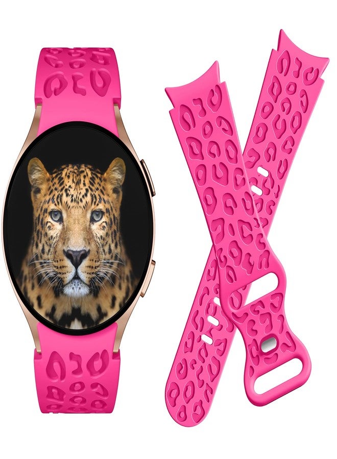 IKANFI No Gap Leopard Engraved Bands Compatible for Samsung Galaxy Watch 6/5/4 Band 40mm 44mm,Watch 6 47mm 43mm,5 Pro 45mm,Watch 4 Classic 42mm 46mm,20mm Soft Silicone Replace Strap Women-Hot Pink - Image 4