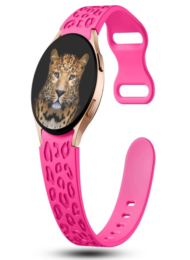 IKANFI No Gap Leopard Engraved Bands Compatible for Samsung Galaxy Watch 6/5/4 Band 40mm 44mm,Watch 6 47mm 43mm,5 Pro 45mm,Watch 4 Classic 42mm 46mm,20mm Soft Silicone Replace Strap Women-Hot Pink - Image 2