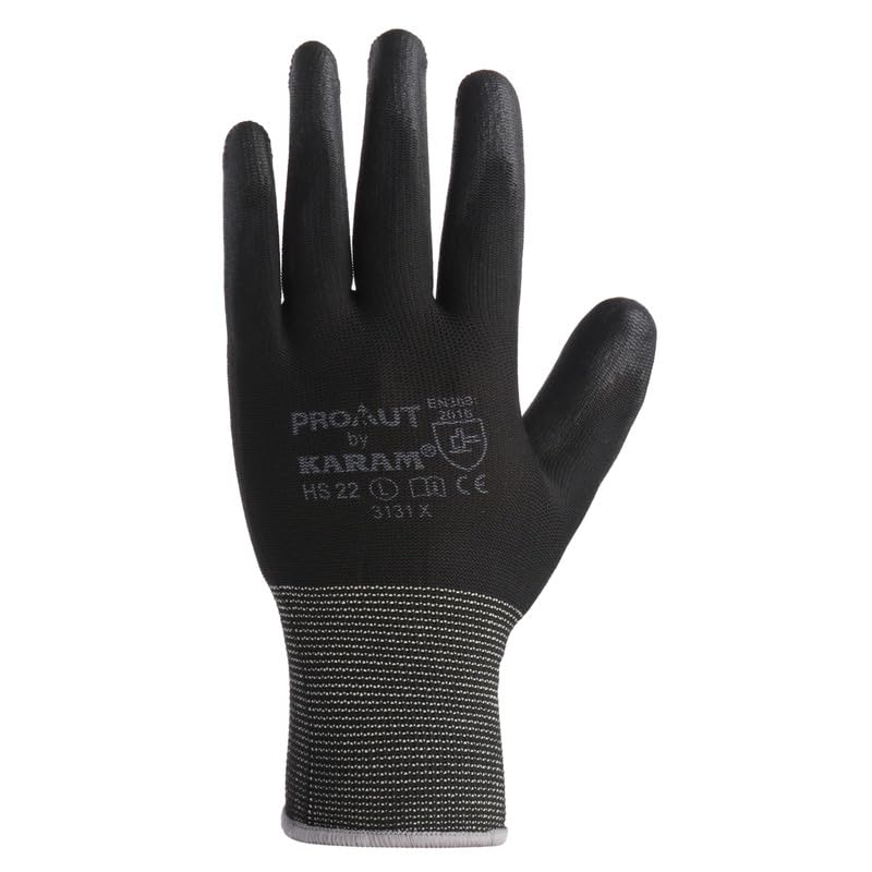 Karam HS22 Safety Gloves for Mechanical Hazards | Safety Work Gloves with Black Liner with Black PU Coating | Multipurpose Use | Cut Resistant | Abrasion, Tear & Puncture Resistant | Size-M - Image 2