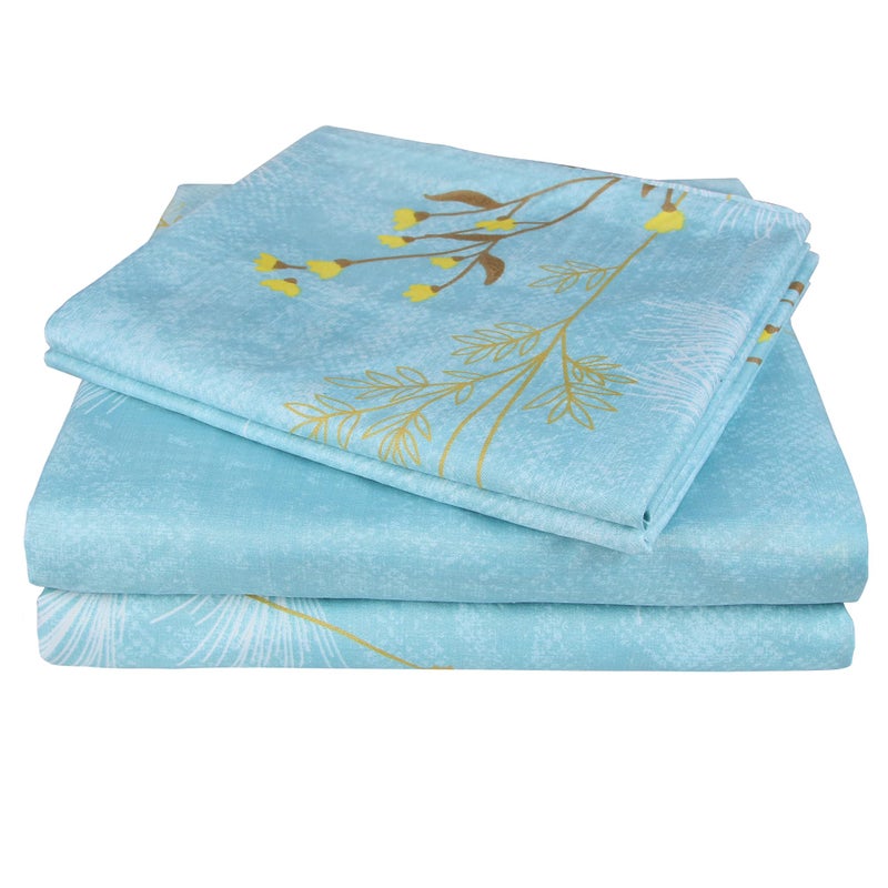 JSD Dandelion Floral Print Sheet Set Queen 4 Piece Soft Botanical Microfiber Sheets Deep Pocket