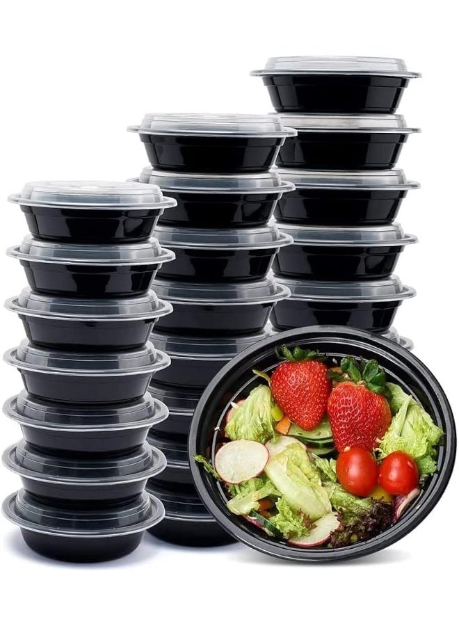 ALSAQER [5 Pack] Compartment Round Black Base with Lids Food Storage Container(32 oz) R0 32 | Disposable Food Container | Meal Preparation Containers | Lunch Boxes Microwave | Freezer Safe (1 - Compartment)  - Image 1