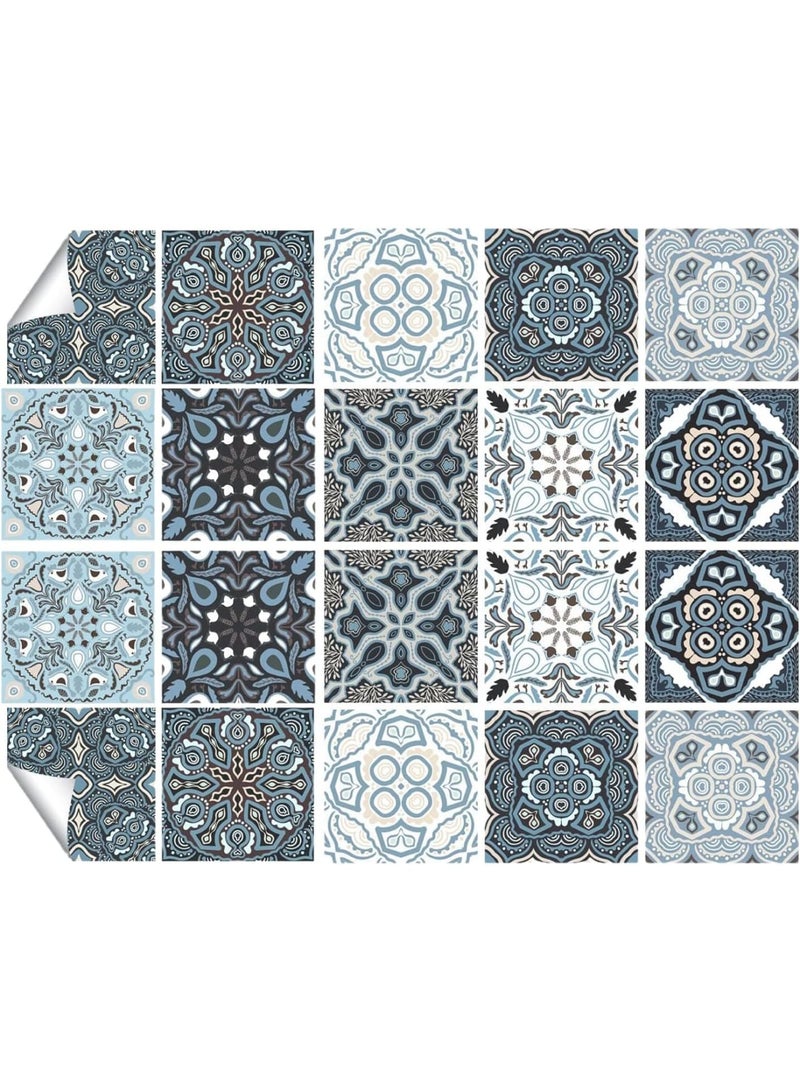 SYOSI Tile Stickers, Peel and Stick Kitchen Backsplash Tiles, Self-Adhesive Waterproof PVC Wall Stickers, Easy Install Decorative Wall Panels, Anti-Slip Surface, Retro Pattern for Home, Bathroom, 20pcs Blue - Image 1