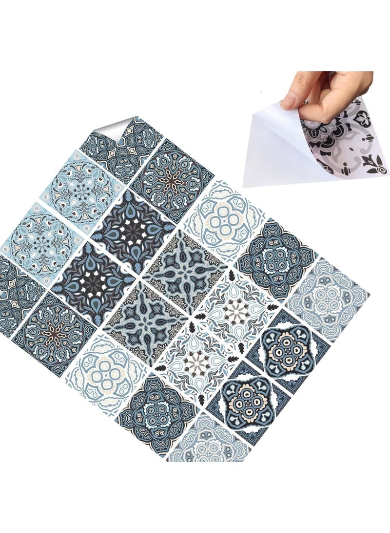 SYOSI Tile Stickers, Peel and Stick Kitchen Backsplash Tiles, Self-Adhesive Waterproof PVC Wall Stickers, Easy Install Decorative Wall Panels, Anti-Slip Surface, Retro Pattern for Home, Bathroom, 20pcs Blue - Image 3