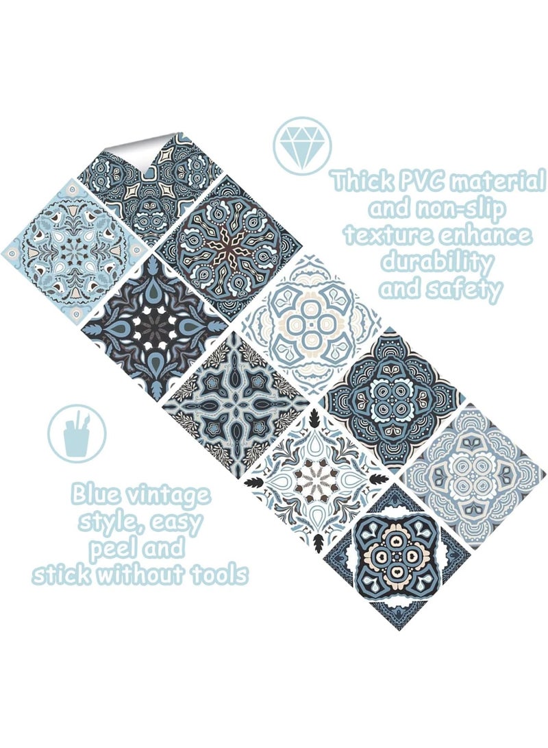 SYOSI Tile Stickers, Peel and Stick Kitchen Backsplash Tiles, Self-Adhesive Waterproof PVC Wall Stickers, Easy Install Decorative Wall Panels, Anti-Slip Surface, Retro Pattern for Home, Bathroom, 20pcs Blue - Image 4