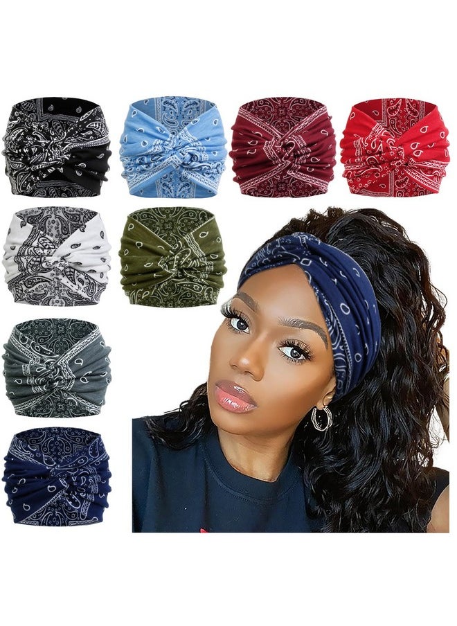 AKTVSHOW AKTVSHOW 7'' Wide Bandana Headbands for Women, Fashion Paisley Turban Headbands for Thick Hair Non Slip Womens Large Cloth Hairbands Fabric Hair Scarves Headwrap Boho Hair Accessories  - Image 1
