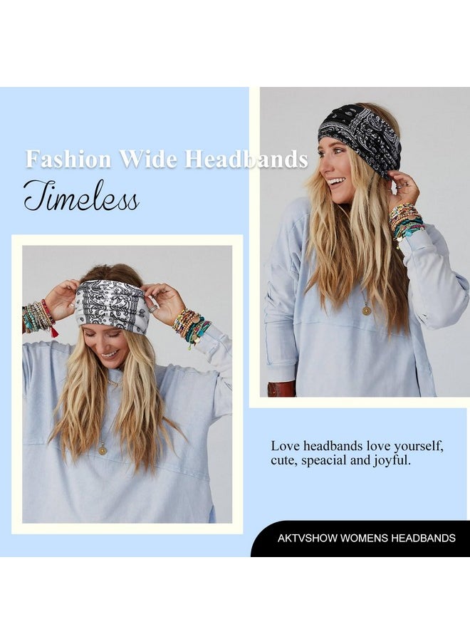 AKTVSHOW AKTVSHOW 7'' Wide Bandana Headbands for Women, Fashion Paisley Turban Headbands for Thick Hair Non Slip Womens Large Cloth Hairbands Fabric Hair Scarves Headwrap Boho Hair Accessories  - Image 5