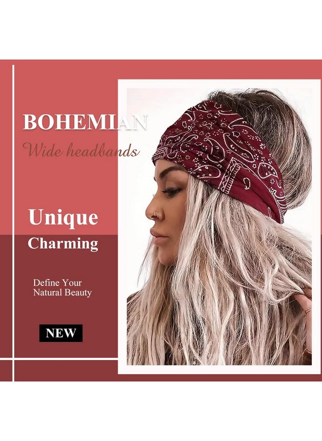 AKTVSHOW AKTVSHOW 7'' Wide Bandana Headbands for Women, Fashion Paisley Turban Headbands for Thick Hair Non Slip Womens Large Cloth Hairbands Fabric Hair Scarves Headwrap Boho Hair Accessories  - Image 3