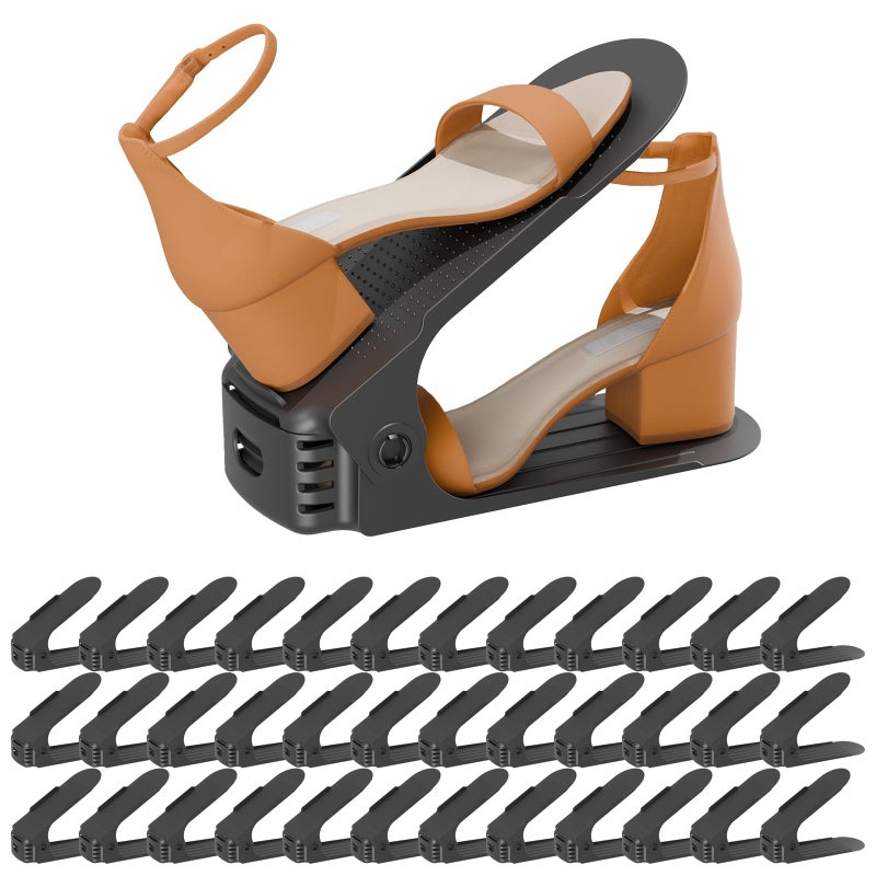 Yashong Shoe Slots Organizer 36PCS Adjustable Double Layer Stack Shoe Rack 50 SpaceSaving Storage Rack Holder Black