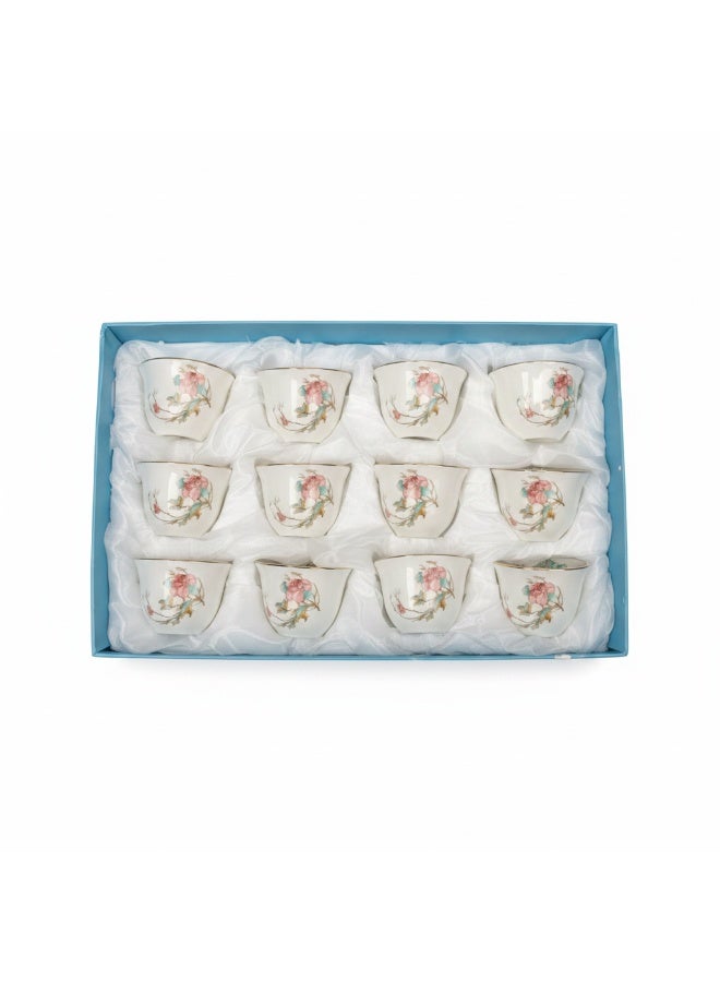 AKDC Angela 12 Pieces Floral Gahwa Cup Set 80ml - Image 1