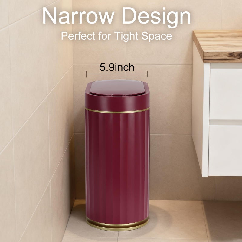Elpheco Bathroom Motion Sensor Trash Can 2 Gallon Automatic Garbage Can  Slim Plastic Smart Trash Can With Lid  Commercial Intelligent Trash Bin For Bedroom  Bathroom  Office  Burgundy - Image 4