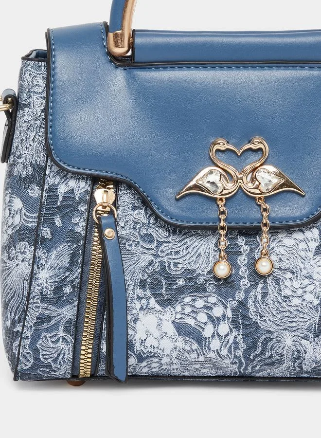 Take Two Take Two Blue Swan Decor Accent Handbag