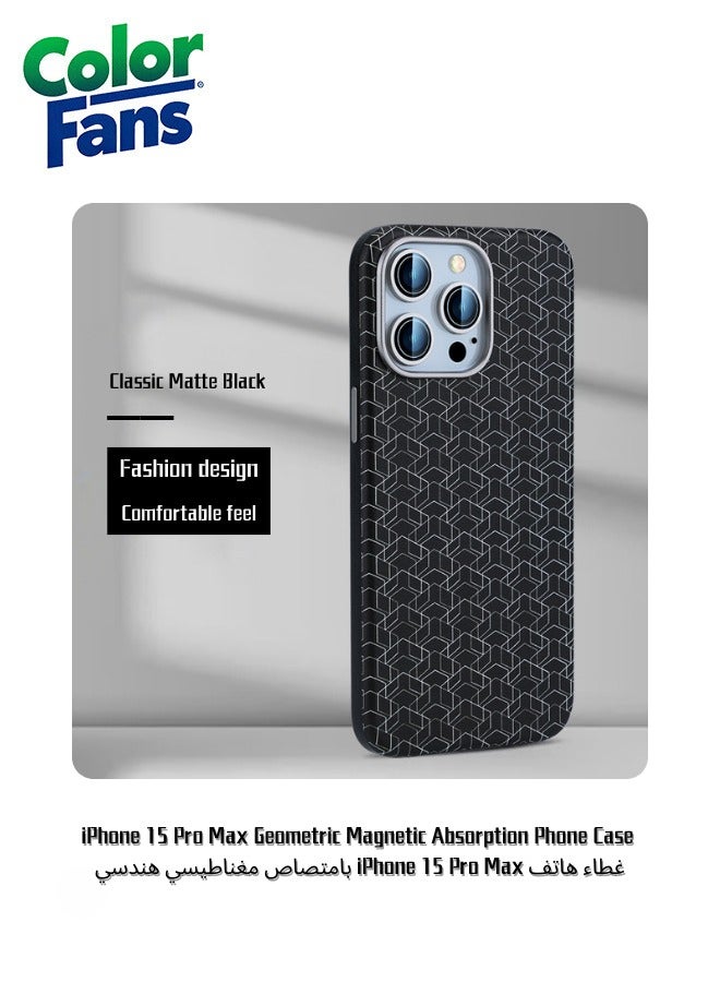 iPhone 15 Pro Max Geometric Magnetic Absorption Phone Case - Classic Matte Black