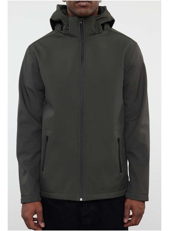 trendyol Khaki Regular Fit Detachable Hooded Softshell Wind and Water Resistant Jacket TMNAW22MO0118  - Image 4