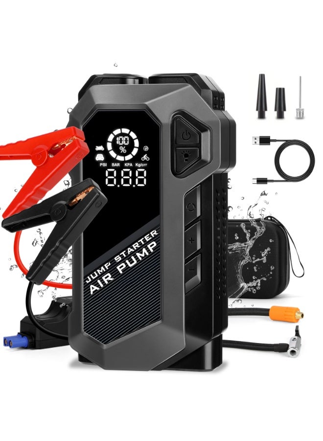 Generic Jump Starter with Air Compressor, 4000A 150PSI Battery Jumper Starter Portable(10L Gas/8L Diesel), 12V Jump Box Car Battery Jumper Starter Portable with Jumper Cables, LCD Display, LED Light  - Image 1