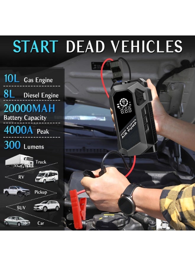 Generic Jump Starter with Air Compressor, 4000A 150PSI Battery Jumper Starter Portable(10L Gas/8L Diesel), 12V Jump Box Car Battery Jumper Starter Portable with Jumper Cables, LCD Display, LED Light  - Image 2