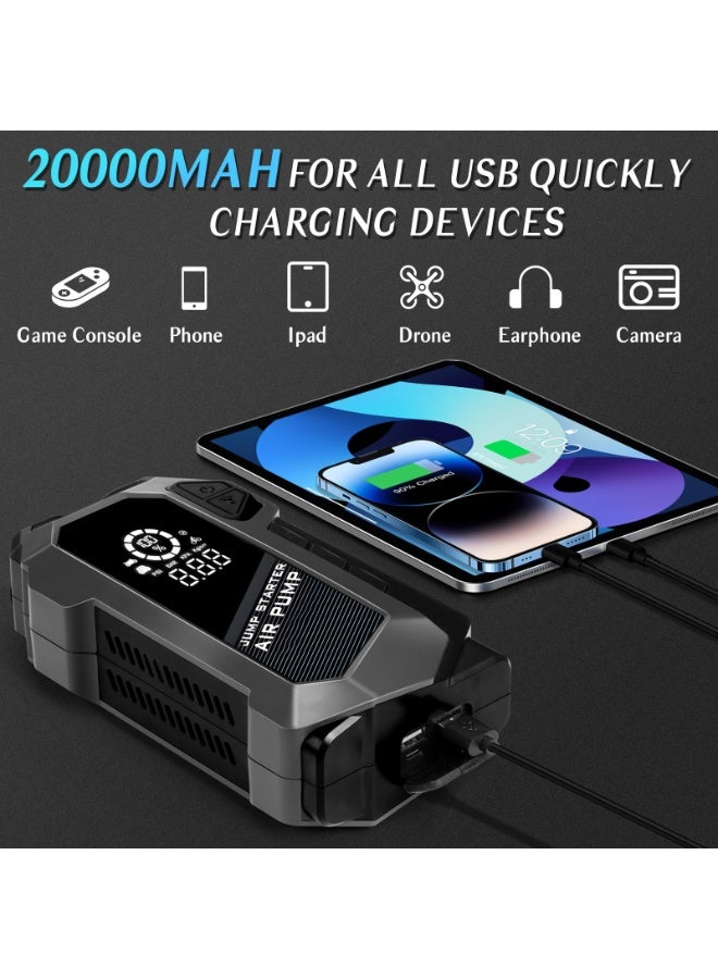 Generic Jump Starter with Air Compressor, 4000A 150PSI Battery Jumper Starter Portable(10L Gas/8L Diesel), 12V Jump Box Car Battery Jumper Starter Portable with Jumper Cables, LCD Display, LED Light  - Image 4